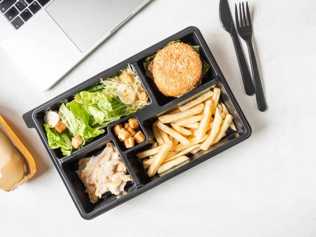 Lunch box in plastic package for take away packaging